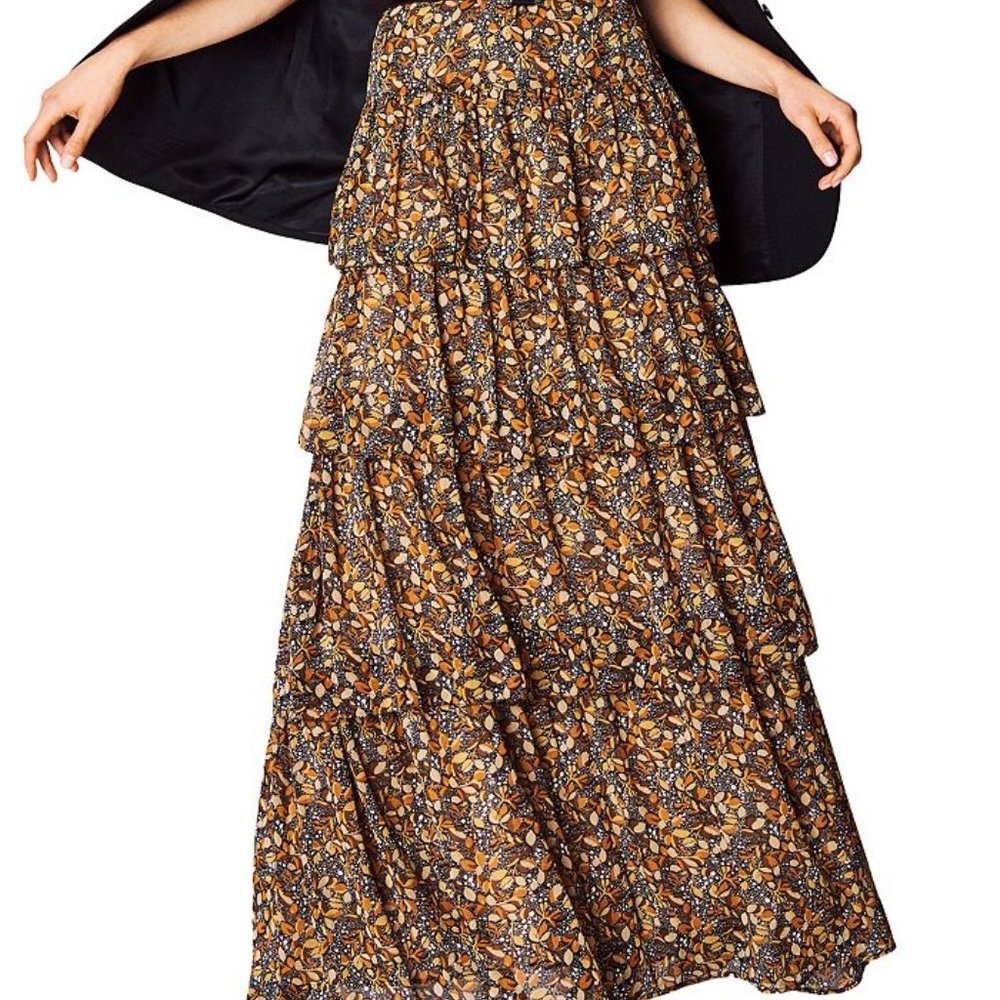 NWT BA&SH Sibil Tiered Printed Carbone Maxi Skirt, Size 1 (Fits like US 4)